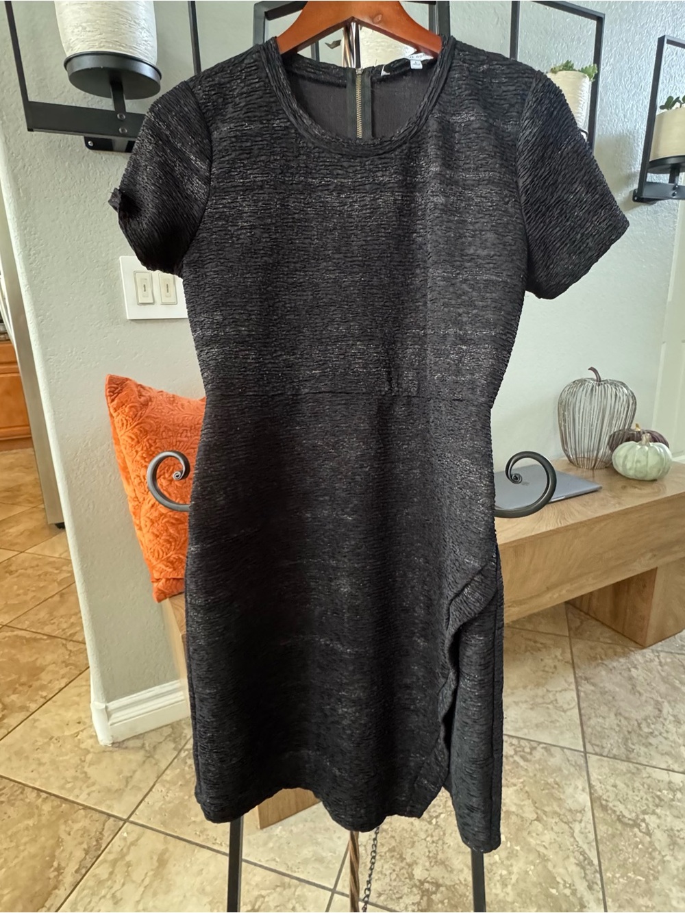 Collective Concepts Charcoal Textured Short Sleeve Shift Dress